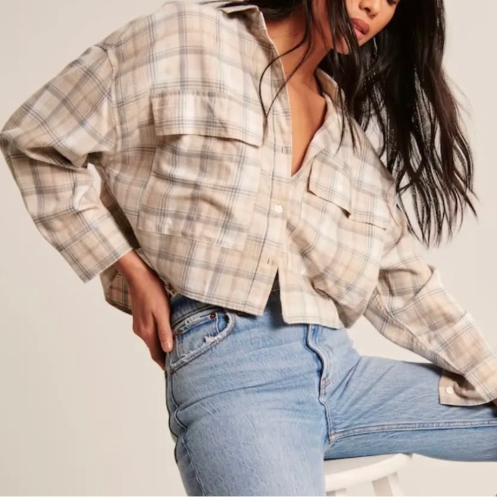 ABERCROMBIE & FITCH A&F - 90s Cropped Flannel Shirts - Sz Small - LIKE NEW